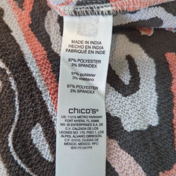 Chico's size‎ 2 / L brown coral geometric Tunic long sleeve tab sleeve V neck - Picture 10 of 16